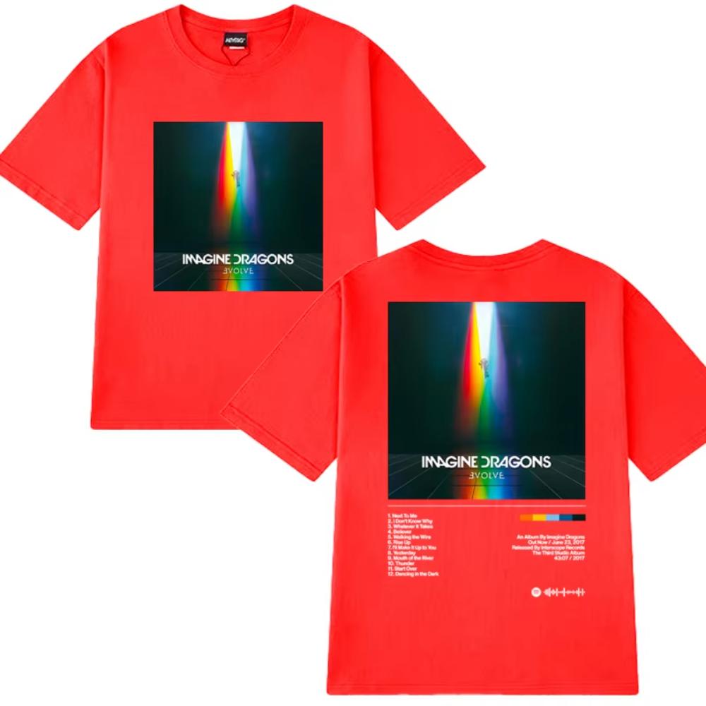 Imagine Dragons Evolve Album Double Sided Printed T Shirt Men Women Vintage Hip Hop Streetwear Male Cotton Short Sleeve T-shirts