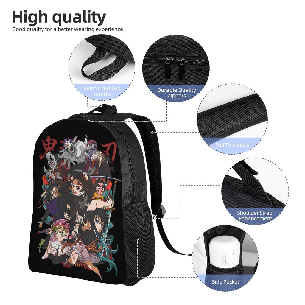 Demon Slayered Backpack Anime Characters Boy Polyester University Backpacks Print Streetwear School Bags Rucksack
