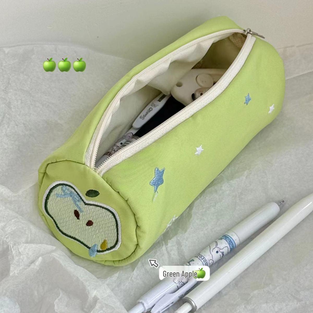 

Вышитый пенал «Зеленое яблоко» - Милая сумка для хранения карандашей большой вместимости