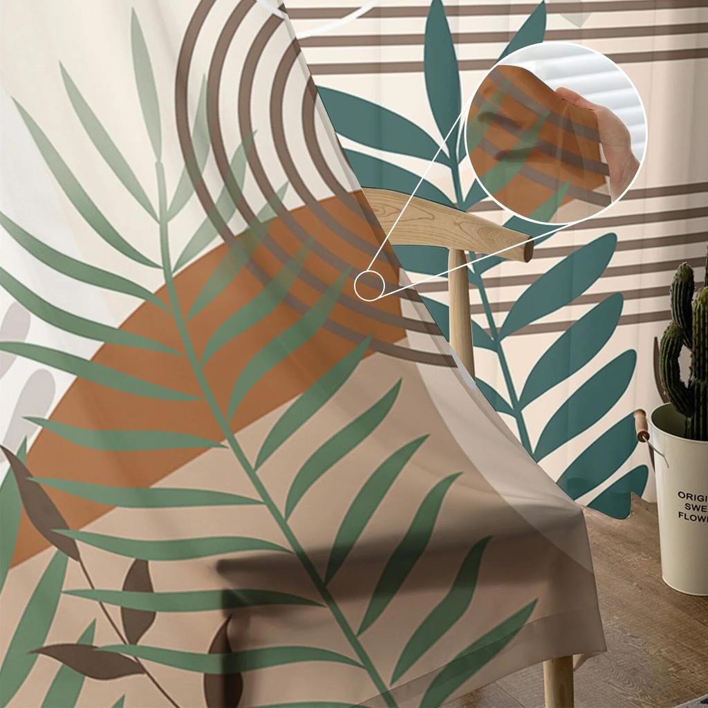 Boho Leaves Plants Tulle Curtains For Living Room Sheer Curtain For Bedroom Kitchen Blinds Voile Curtains