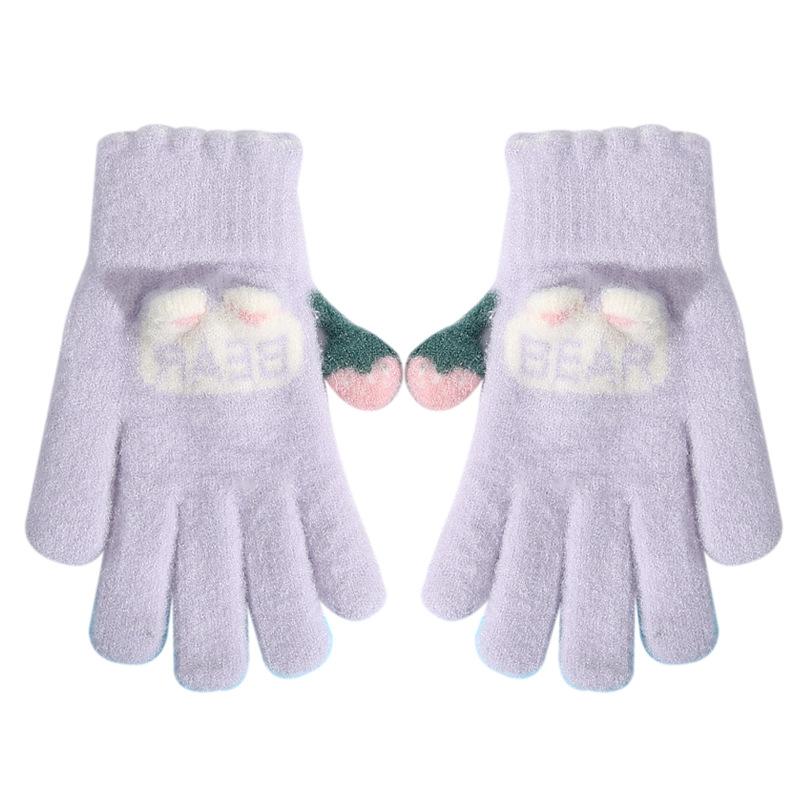 New Cute Touch Screen Five Finger Gloves for Women In Autumn and Winter Knitted Thickened Velvet Keep Warm and Fingers Riding To Prevent Cold