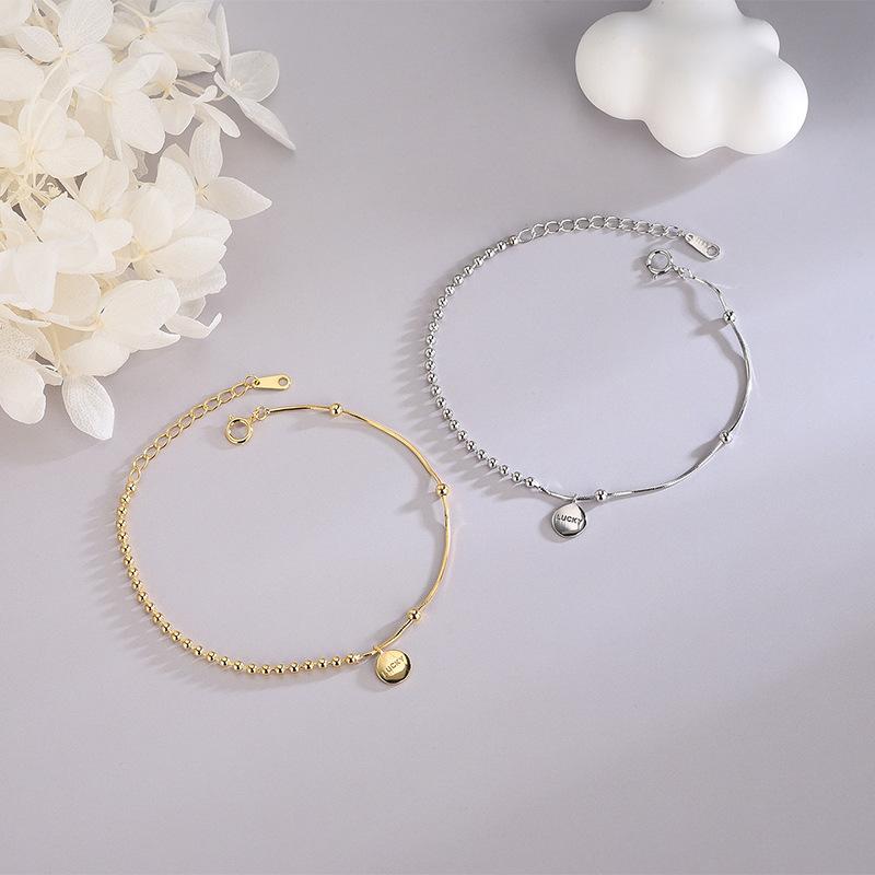 S925 Sterling Silver Korean Style Bean Letter Lucky Bracelet Niche Literary Simple Lucky Ball Bracelet