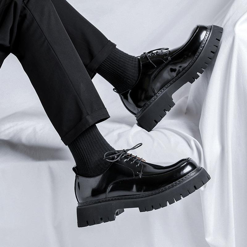 Thick-soled Derby Shoes Men's Casual Leather Shoes Heightened Square Head Big Head High-end Urban Leather Shoes 9521-R
