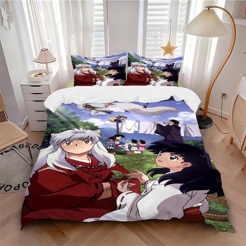 Inuyasha Anime Characters Print 3Pcs Bedding Set,Duvet Cover with 2 Bedro,Pillowcase Home Birthday Gift