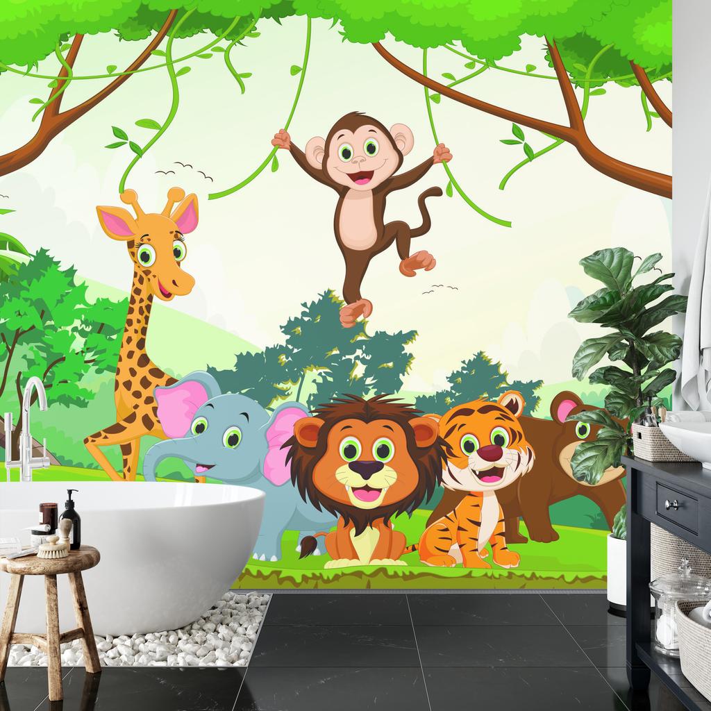 Photomural Happy Animals In The Jungle Self-Adhesive Mural 254x184