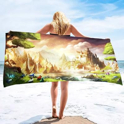 Toalha de Praia de Microfibra Oversized Floresta Mágica, Secagem Rápida à Prova de Areia Compacta, Toalha Extra Grande para Cadeira de Adulto Sobre a Areia Sem Areia