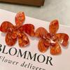 Elegant Oversized Orange Flower Earrings - Fashionable Acrylic Double-Layer Studs