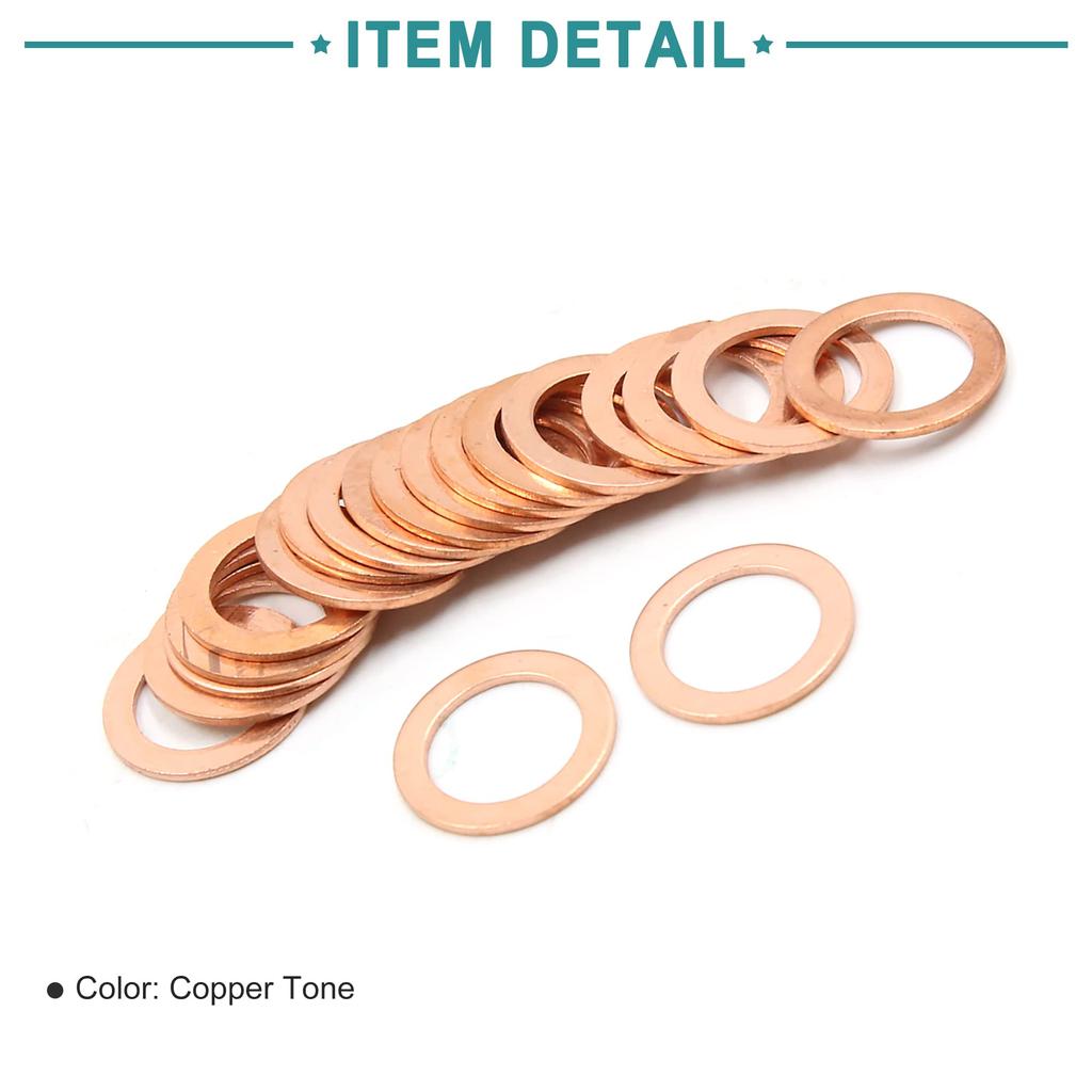 ACROPIX Car Sealing Gasket Ring Crush Washer Flat 13mm Inner Diameter Coppertone 20pcs