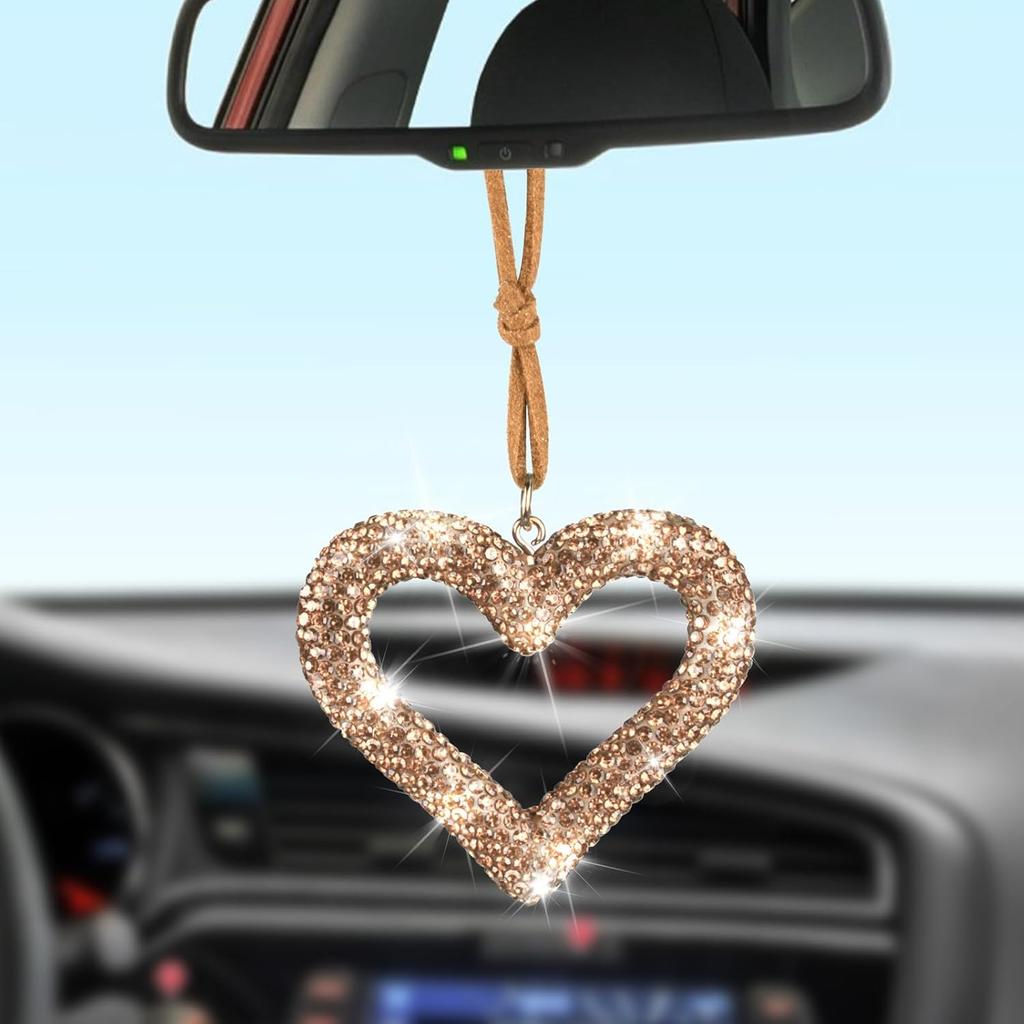 Bling Heart Car Hanging Accessories, Bling Rear View Mirror Accessories, Universal Bling Heart Diamond Car Accessories for Cars, Trucks, SUVs