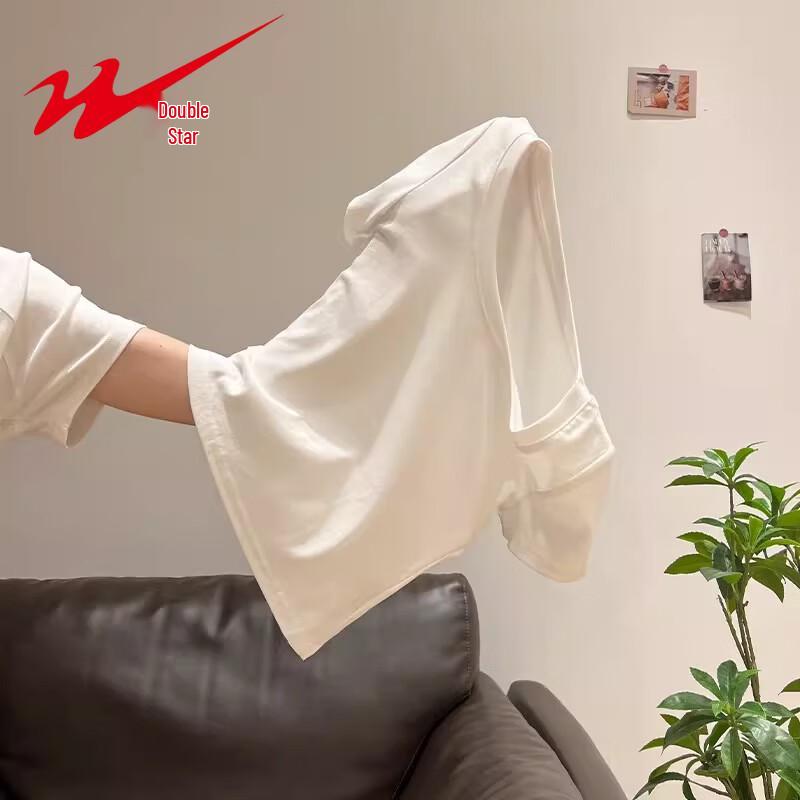 Shuangxing Women's U-Neck Ribbed Short Sleeve Crop T-Shirt