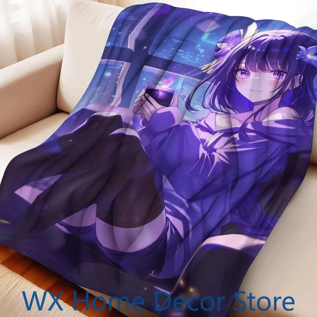 Genshin Impact Cartoon Print Thermal Flannel Throw Blanket Foldable for Dorms Perfect As Floor Mat or Bedside Blanket for Studen