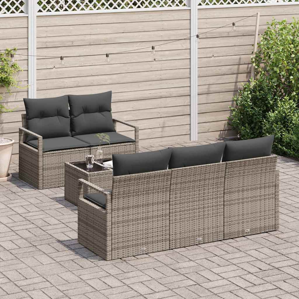 Garden Sofa Set with Cushions and Storage 6 Pcs Grey Poly Rattan