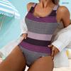 Women Plus Size Geometric Printed One Piece Swimsuit Scoop Neck Wide Straps High Cut