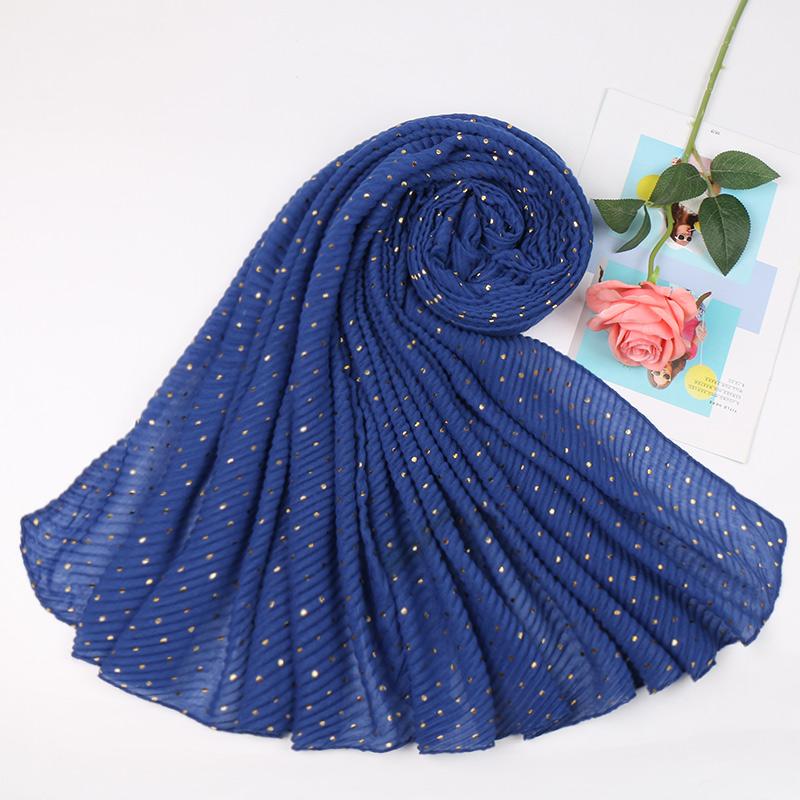 New Pleated Polka Dot Hijab Scarf Women Shimmer Ripple Shawls Muslim Glitter Shawl Wraps Stretchy Headband Scarves Soft Pashmina