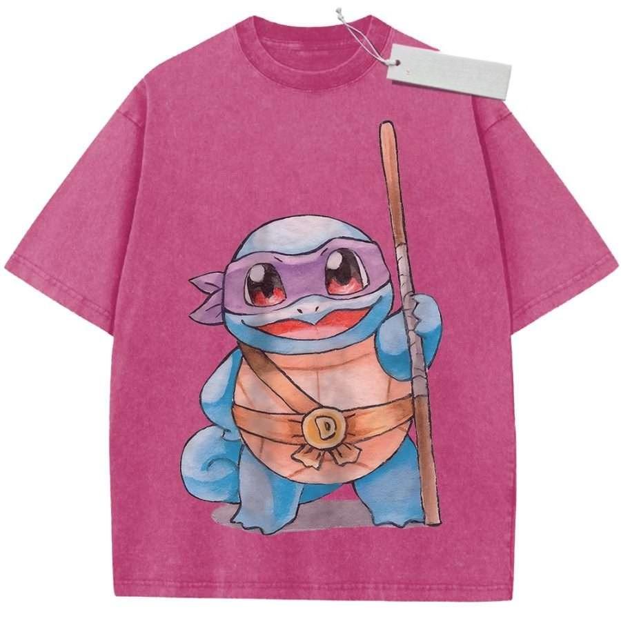 Unisex Washed Purple Vintage T Shirt Teenage Mutant Ninja Turtles Donatello High Quality Fabric for Home Leisure Travel