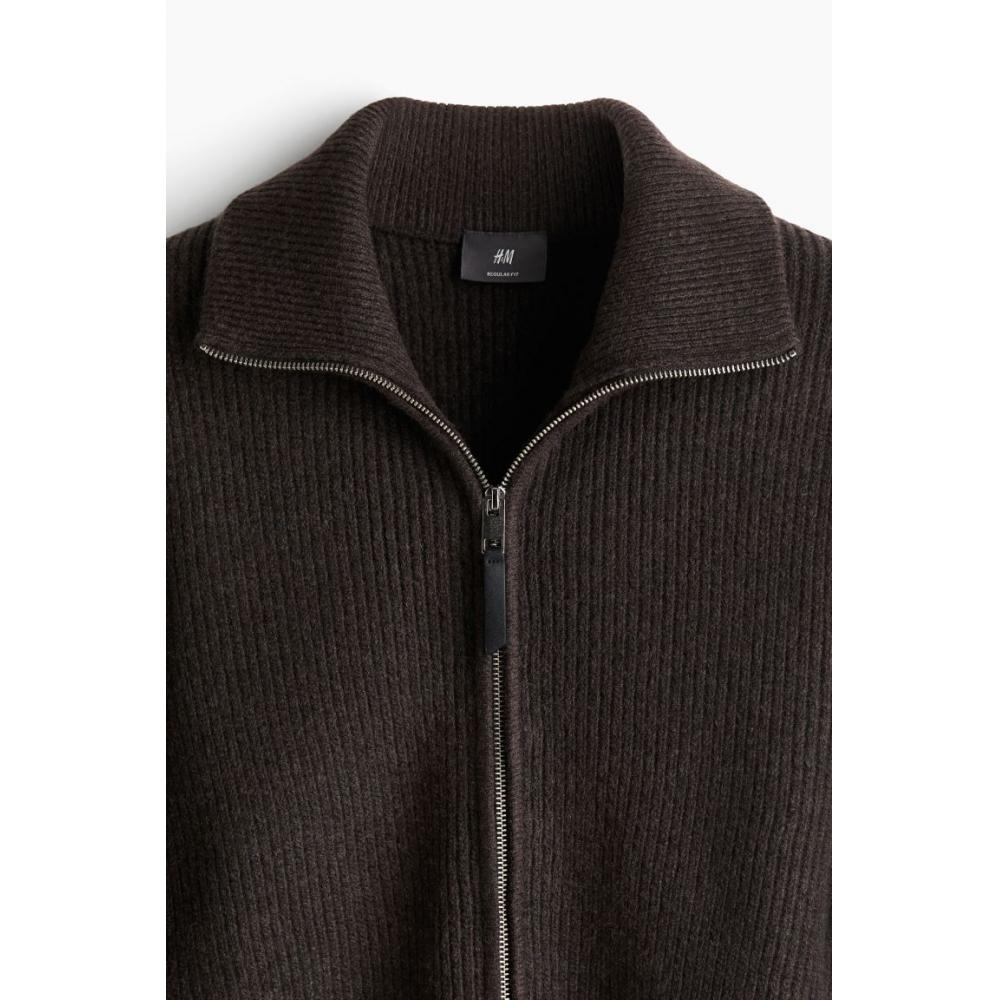 H M Rib Knit Cardigan Regular Fit Dark Brown