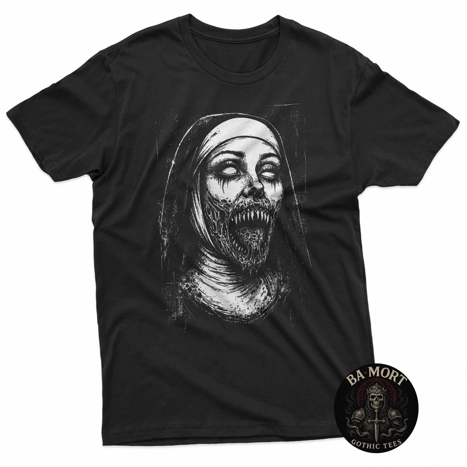 Horror Creepy Nun Demon Unholy Evil Occult Alt Scary Goth 100% Cotton T-shirt Mens Tees Top 3XL