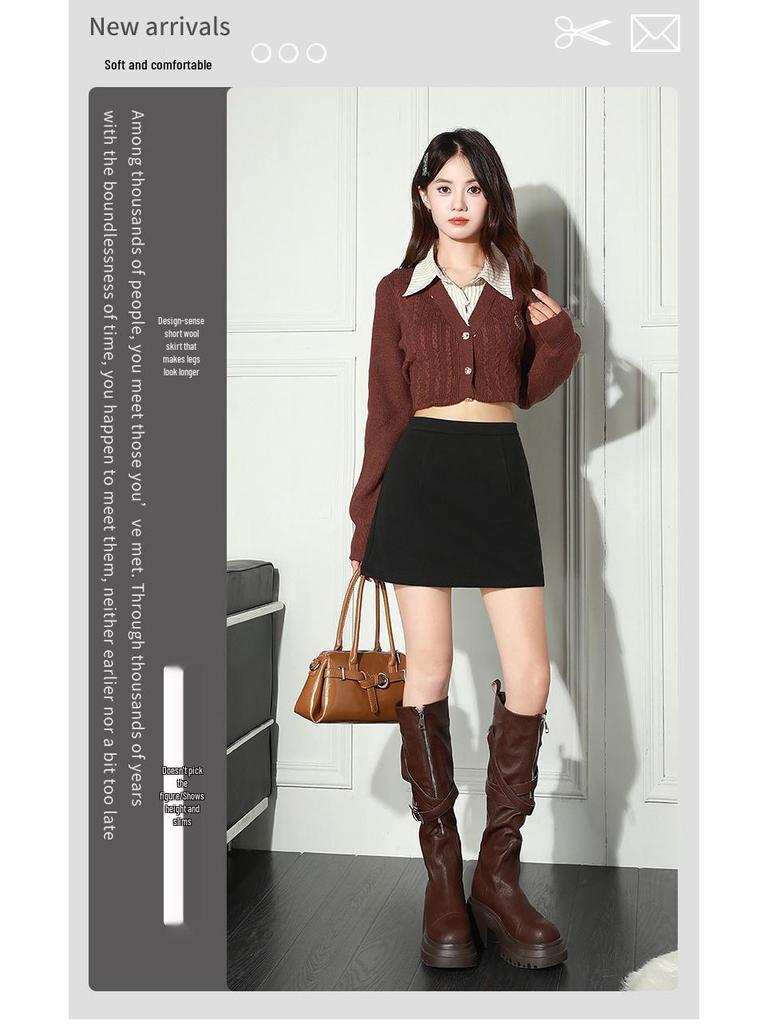 Autumn 2025 High-Waisted Woolen Half-Skirt for Women - Slimming, Hip-Hugging Design with Anti-Exposure Lining
