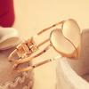 Fashion Women Gold Plated Cuff Bangle Couple Love Heart Charms Bracelet Jewelry