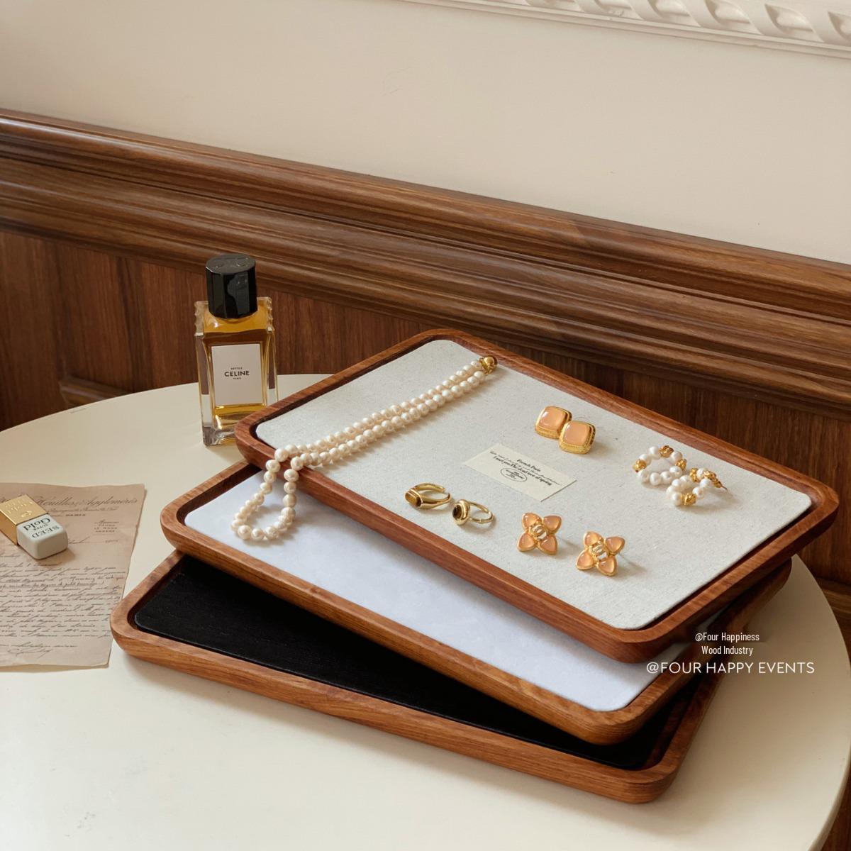 

Solid Wood Velvet Jewelry Display Tray for Necklaces and Bracelets
