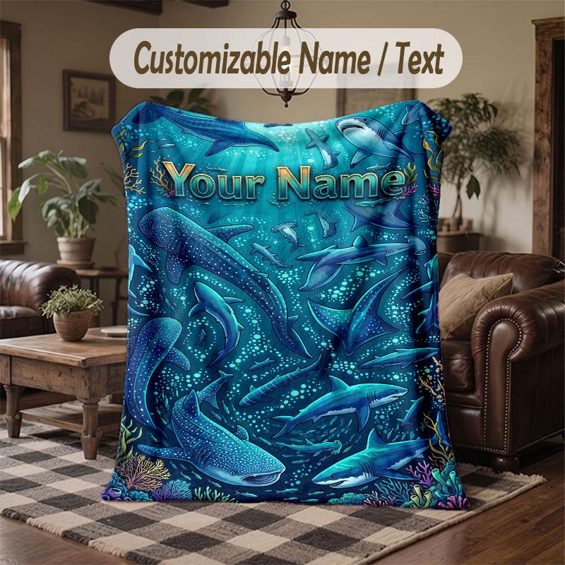 Mermaid Theme Throw Blanket Custom Name Text Personalized Blanket Soft Cozy Blanket for Home Sofa Bed