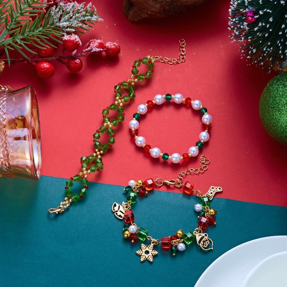 Layered Christmas Bracelet Set Red Green Stackable Bracelets Sweet Beaded Hand Chain  Holiday Party
