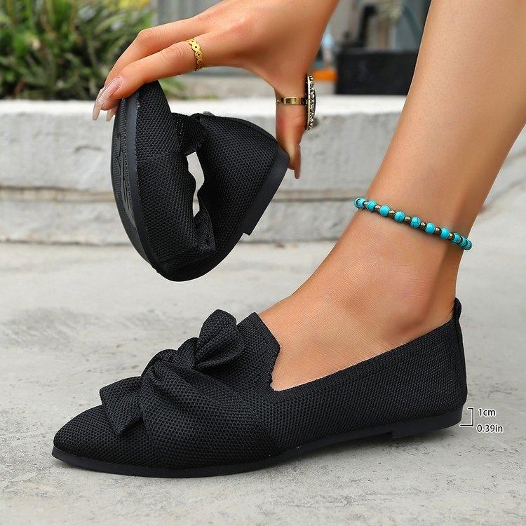 

2026 New Mesh Bow Flat Sole Single Shoe with Breathable Knitted Soft Sole 43 чорний