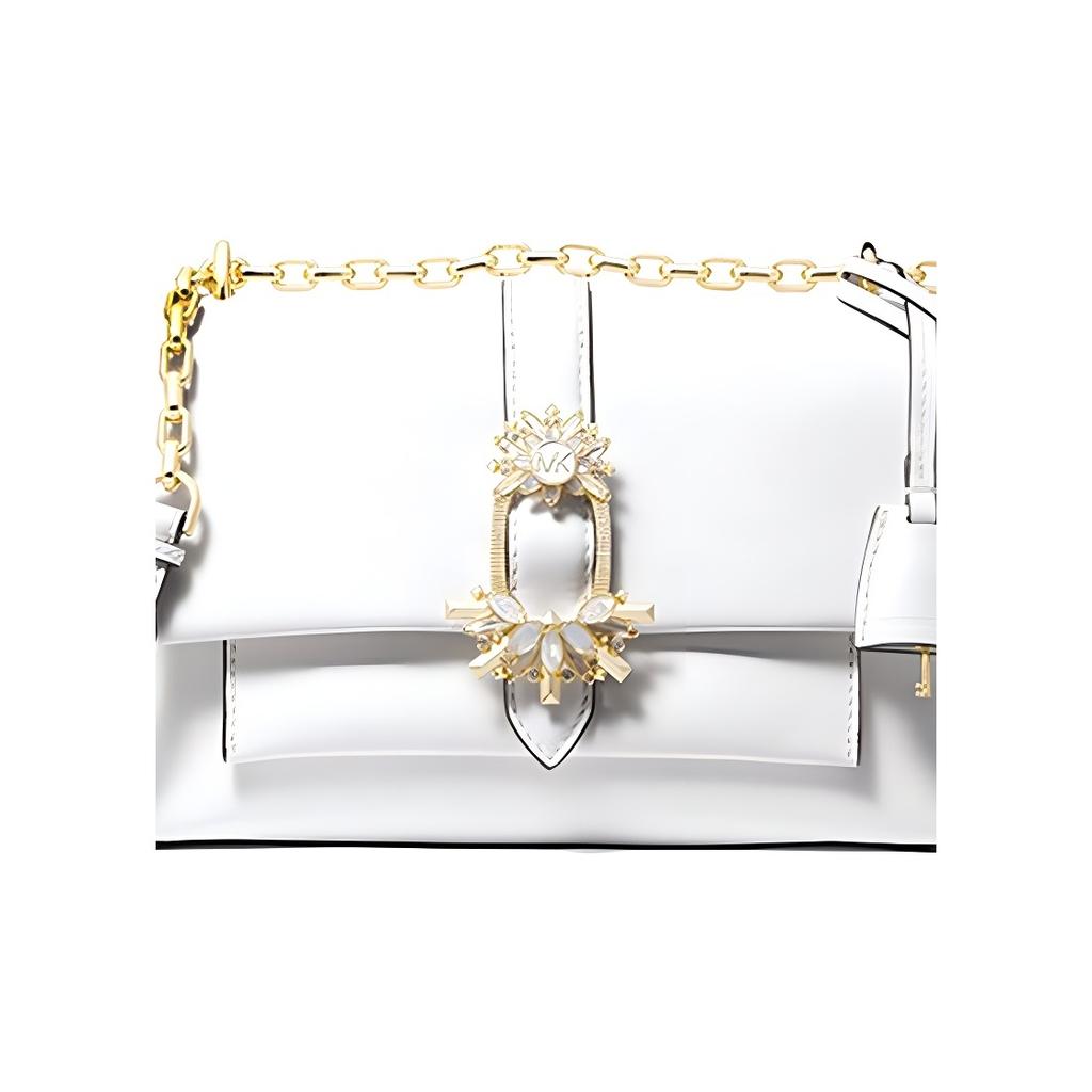 Michael Kors Cece Diamond Flower Buckle Chain Commute Leather Shoulder Crossbody Bag Medium Women bags White 30H9G0EL6U-OPTIC-WHITE