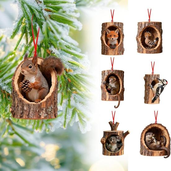 Yousheng 6-teiliges Weihnachtsbaumschmuck-Set mit Waldtiermotiven (Eichhörnchen, Affe, Koala) aus Acryl zum Aufhängen – ideal als Weihnachtsbaumdekoration.
