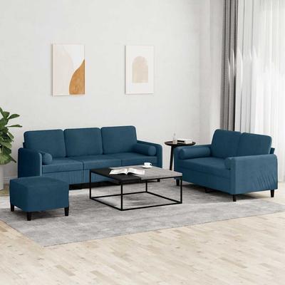 Vidaxl 3-Cz. Relaxation Set With Cushions, Blue, Velvet