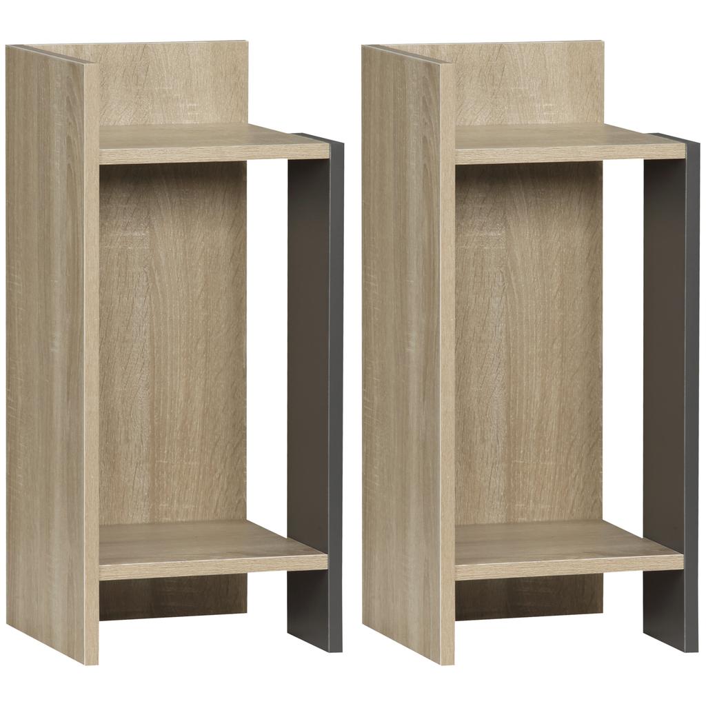 Modern Grey Nightstand with Open Shelf, Set of 2 in Chipboard for Bedroom and Living Room, 27x25x60cm