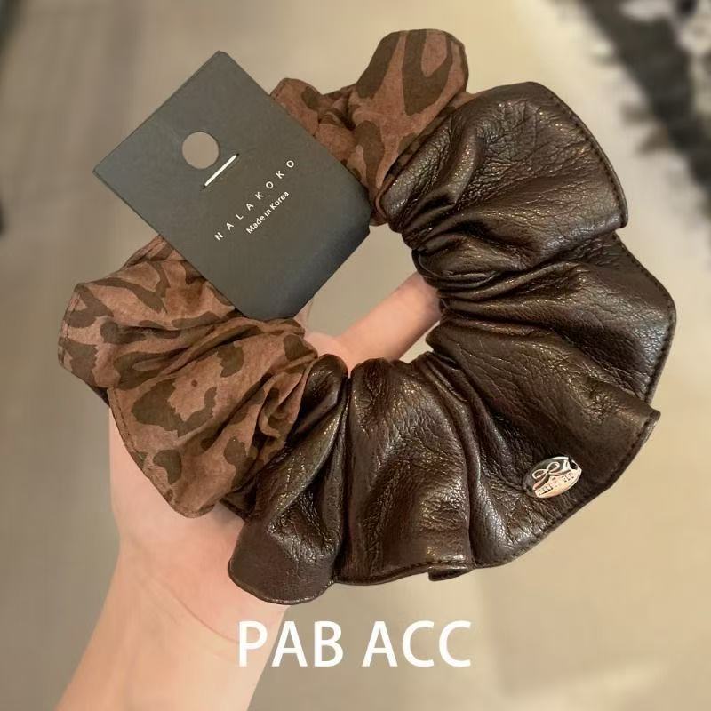 Elegant Retro Korean Leopard Print Leather Hair Scrunchie, Fashionable Modern High-Grade Color Matching Ponytail Holder Elastic Hair Tie