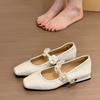 Square Toe Shallow Mouth One Strap Small Leather Shoes Women's Flower Soft Sole Non-Slip Single Shoes