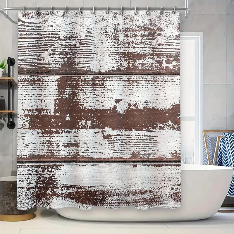 

Luxury Bath Shower Curtain Waterproof Printed White Brown Rustic Farmhouse Decorative Bathroom Accessories W60H190(CM)-1 Pcs