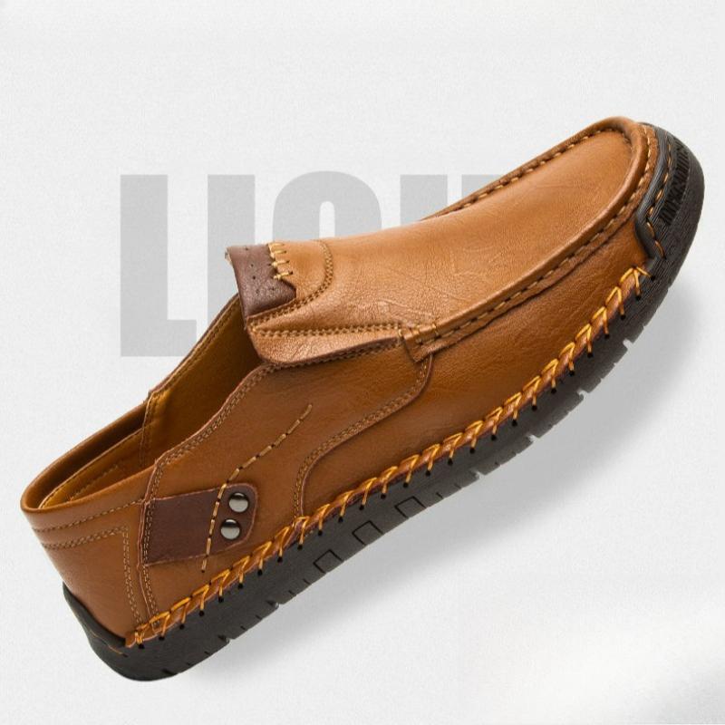 Men's Slip-on Casual Leather Shoes Hand-stitched Plus Size 36-50 Loafers Non-slip Soft Sole Flats for Walking Driving