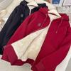 Women's Autumn and Winter Thick Fleece Hooded Warm Hoodie Long Sleeved Solid Color Loose Zipper Jacket