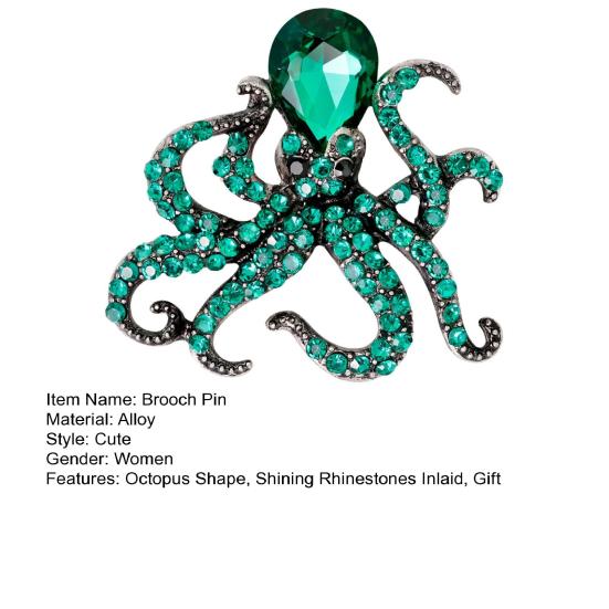 Ocean Series Octopus Animal Shape Brooch Shining Rhinestones Inlaid Suit Jacket Lapel Pin Temperament Scarf Buckle Badge Dress Coat Accessories