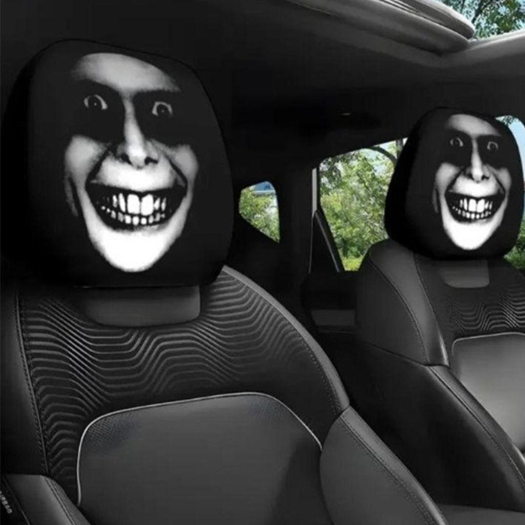 2pcs Car Headrest Protector Soft Car Headrest Cases Halloween Funny Smile Face Protector Vehicle Accessories for Auto Seats