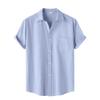 Camicia da uomo casual a maniche corte con taschino singolo, a righe e tinta unita, monopetto con revers