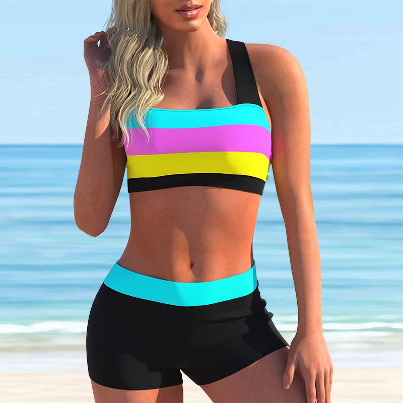 

Женский купальник с бретельками, камуфляжный принт со звездами, бикини, купальник-танкини 5XL циан