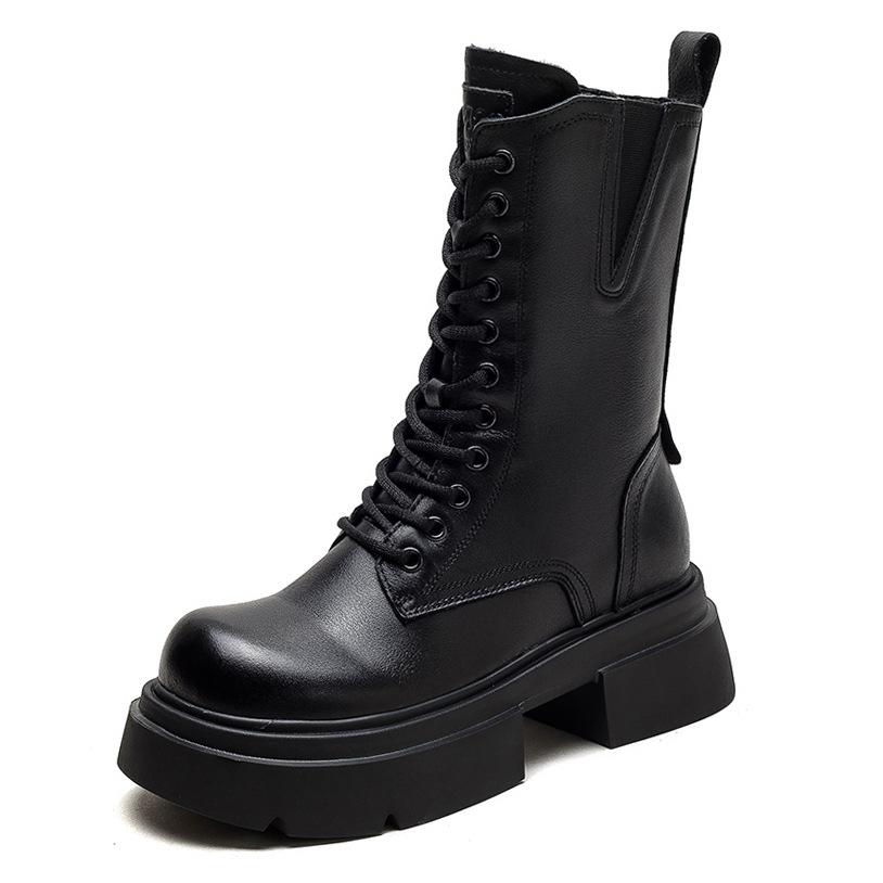 Fashion GKTINOO 2025 Winter Plush Genuine Leather Women Boots Platform Booties Soft Cowhide Women's Shoes Zip Ankle Boots Zapatos Mujer