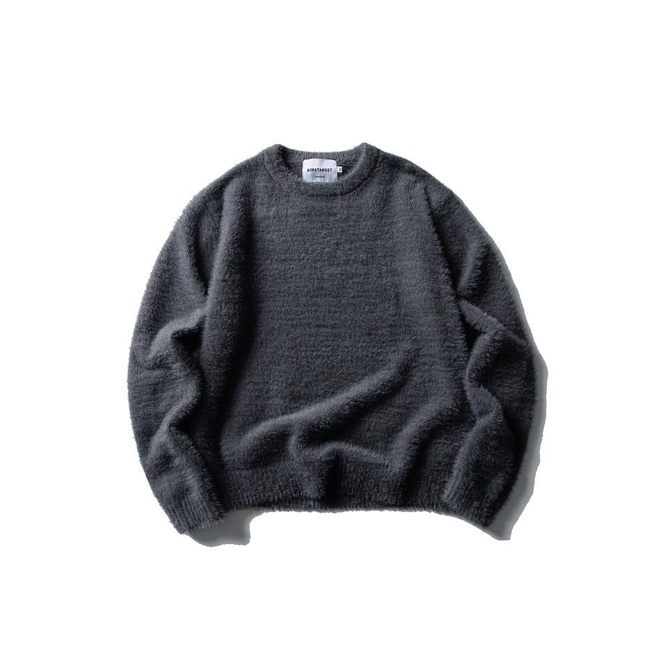 AIMATARGET Unisex Retro Zimní svetr z umělé norkové kožešiny, Pletený top s kulatým výstřihem