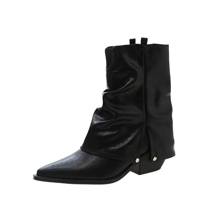 Fashion 2025Vintage Women Western Cowboy Boots Fashion Pointed Toe Shoes Ladies Thick Heel Short Botas Autumn Winter Zapatos De Mujer