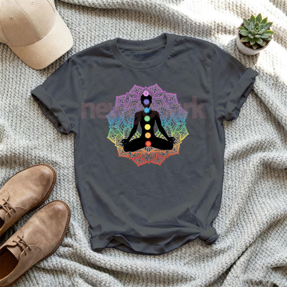 7 Chakra Spirituel Méditation Yoga Psychédélique Conscient Namaste T-shirt Femme Homme Décontracté Col Rond Coton Graphique T-shirts Hauts
