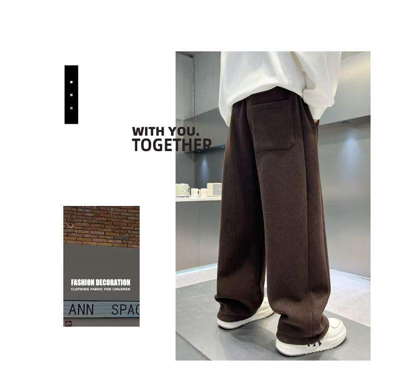 Trendy Boys' Corduroy Fleece-Lined Wide-Leg Pants for Autumn and Winter