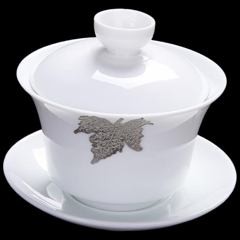 

Шанци Белый Нефрит Фарфор Золотая Кайма Санцай Гайвань Чайная Чаша