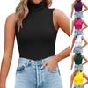 Women's Coloured High Neck Sleeveless Slim Fit Bottom Tank Top