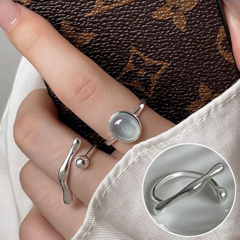 Bague ouverte vintage en argent S925 plaqué perle pour femmes