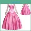 Encantador Vestido de Bella Durmiente Aurora Rosa Disfraz Para Mujer Con Mangas Abullonadas