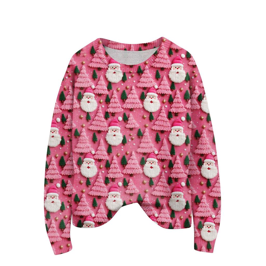 Damen Weihnachtspullover Niedlicher Lustiger Weihnachtspullover Herbst und Winter Langarm Strickpullover